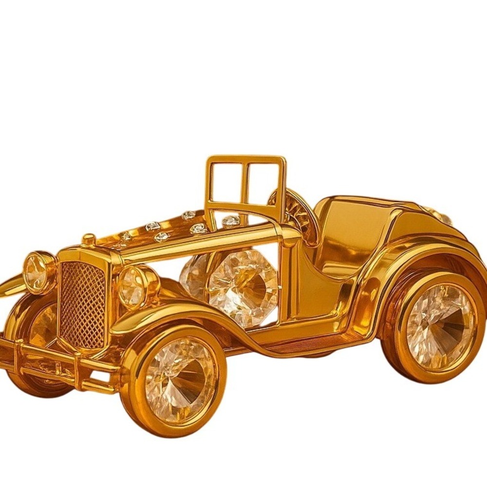 Vintage Crystal Embellished Gold Tone Convertible Toy‎ Car Figurine Display